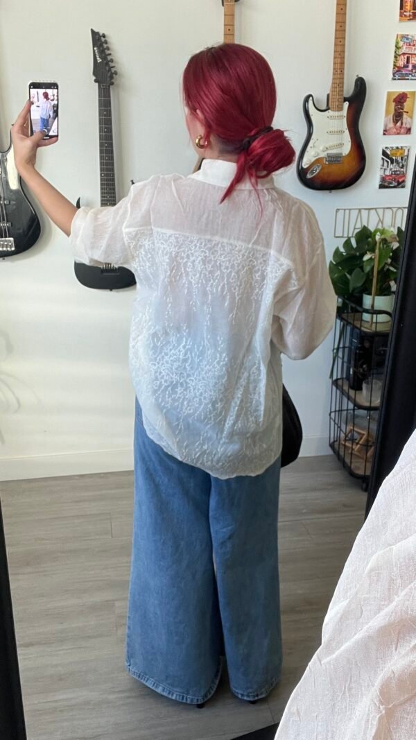 Camisa Color Entero Bordada Manga Larga