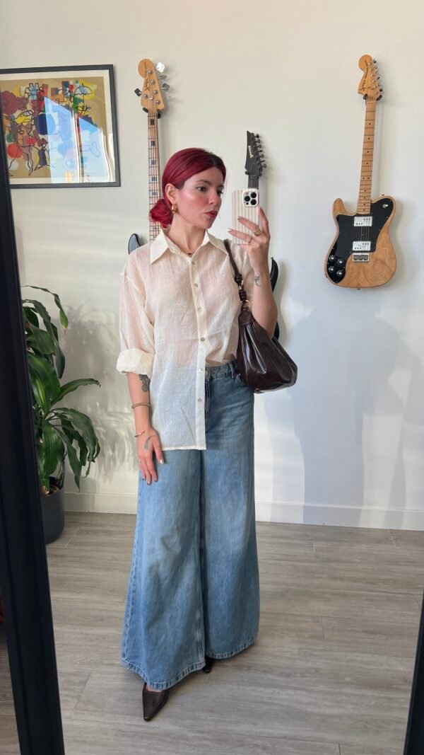 Camisa Color Entero Bordada Manga Larga