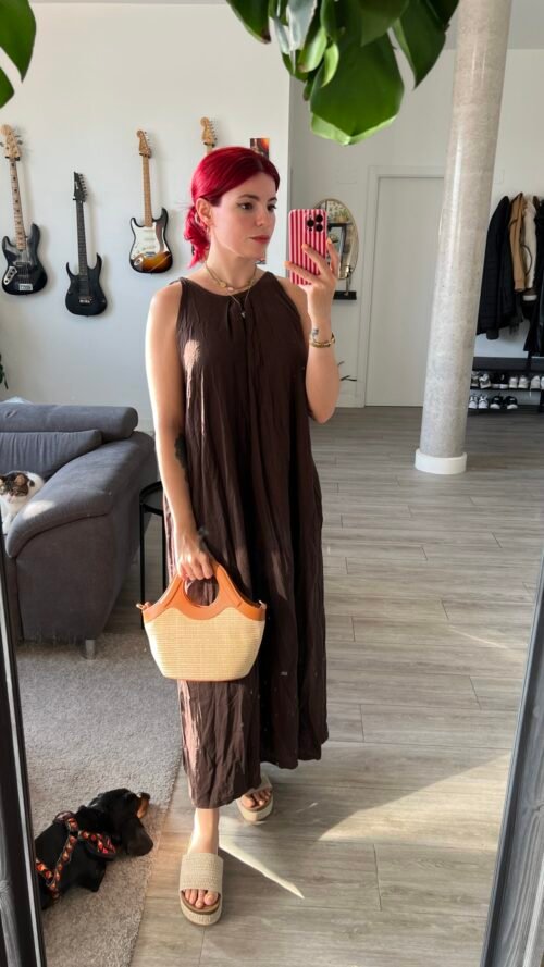 Vestido Largo con Pliegues en el Escote