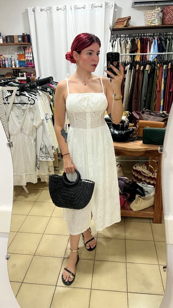 Vestido Tira Bordada Tirantes Abotonado