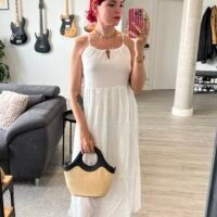 Vestido Tirantes con Cuentas Elástico en la Espalda