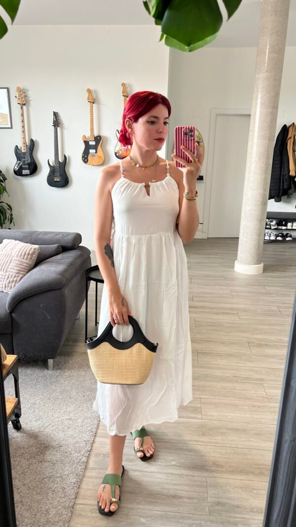 Vestido Tirantes con Cuentas Elástico en la Espalda