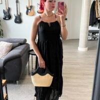 Vestido Tirantes con Cuentas Elástico en la Espalda