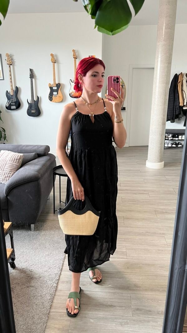 Vestido Tirantes con Cuentas Elástico en la Espalda