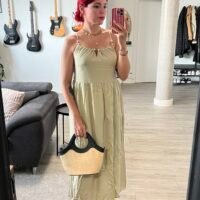 Vestido Tirantes con Cuentas Elástico en la Espalda