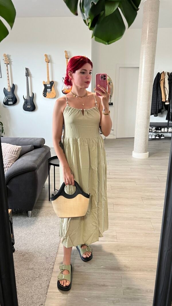 Vestido Tirantes con Cuentas Elástico en la Espalda