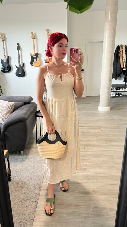 Vestido Tirantes con Cuentas Elástico en la Espalda