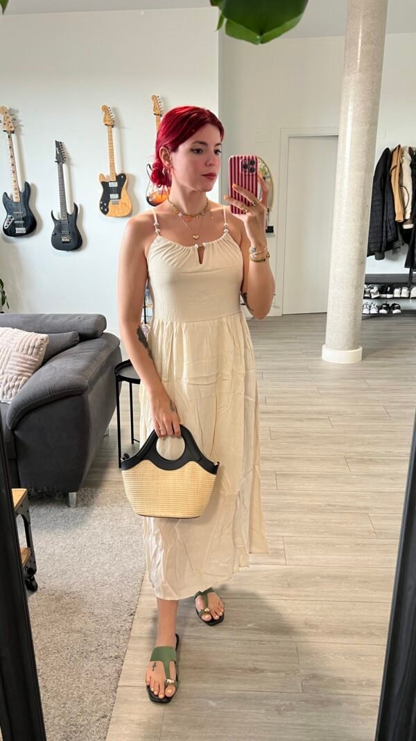 Vestido Tirantes con Cuentas Elástico en la Espalda