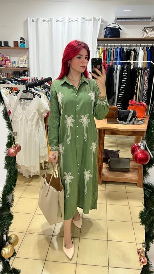 Vestido Hilo Crudo con Palma