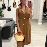 Vestido Atado al Cuello con Cinta en la Cintura