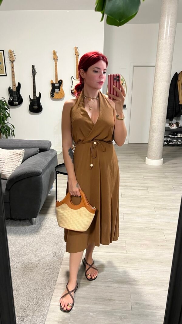 Vestido Atado al Cuello con Cinta en la Cintura