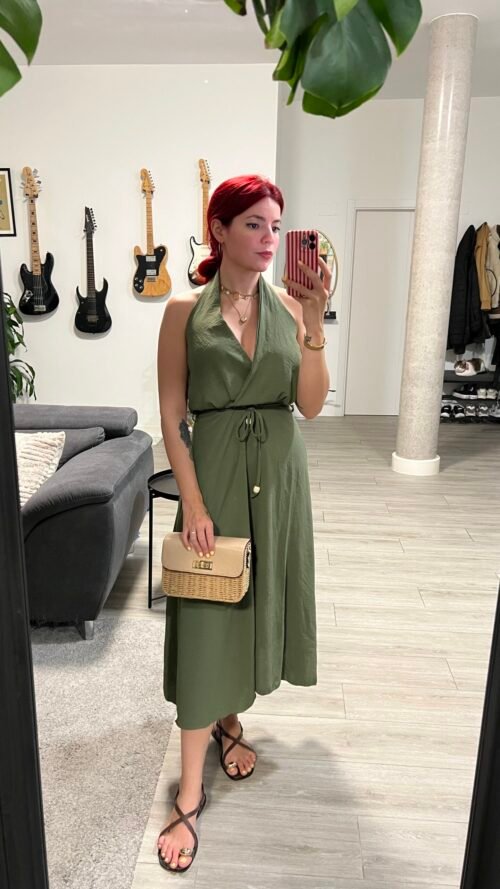 Vestido Atado al Cuello con Cinta en la Cintura