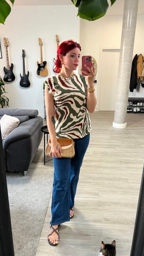 Blusa Estampado en Verde y Carmelita