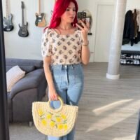 Blusa Estampada Manga Jamón Espalda Afuera