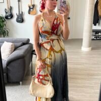 Vestido Estampado Abstracto Espalda Afuera