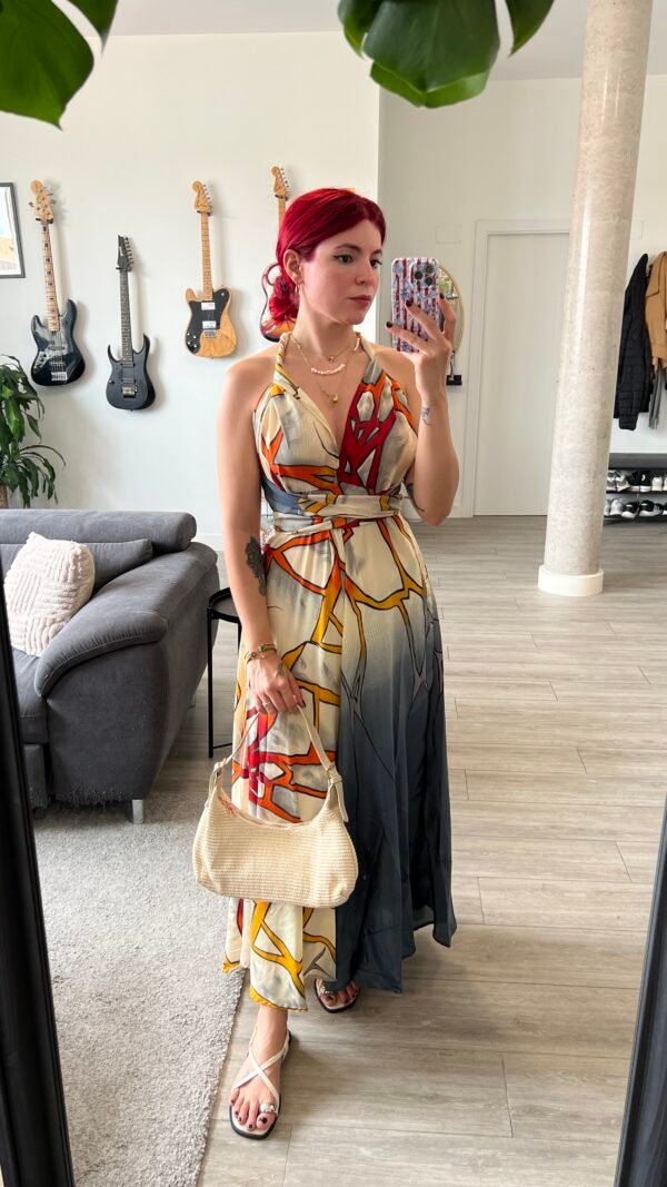 Vestido Estampado Abstracto Espalda Afuera