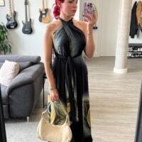 Vestido Estampado Abstracto Espalda Afuera