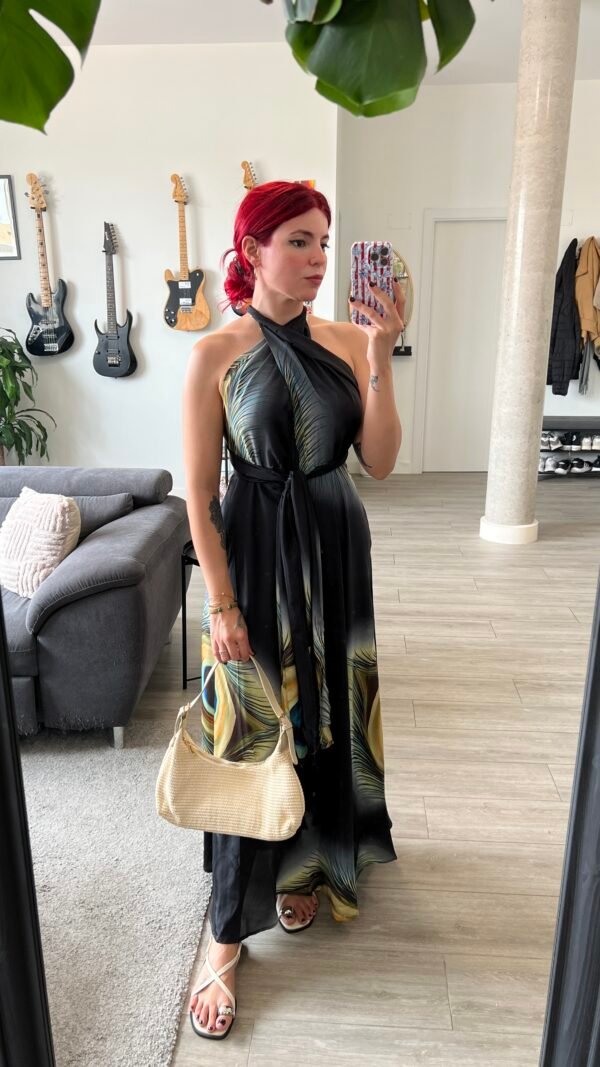 Vestido Estampado Abstracto Espalda Afuera