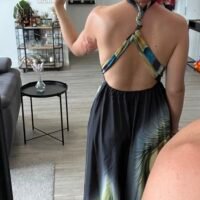 Vestido Estampado Abstracto Espalda Afuera