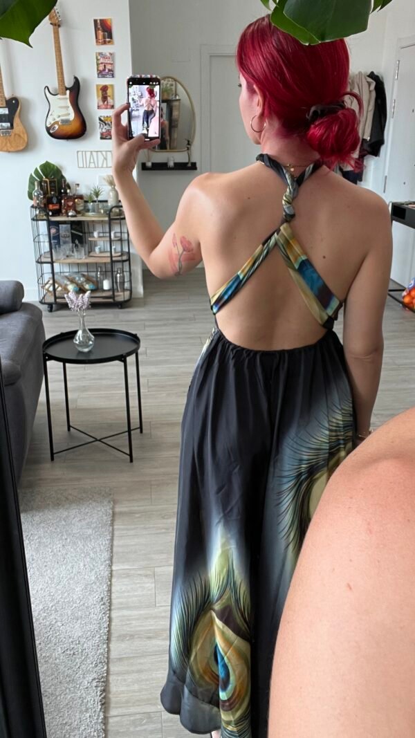 Vestido Estampado Abstracto Espalda Afuera