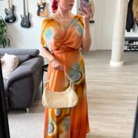 Vestido Estampado Abstracto Espalda Afuera