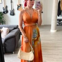 Vestido Estampado Abstracto Espalda Afuera