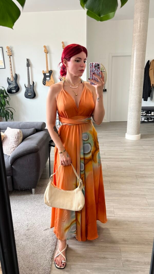 Vestido Estampado Abstracto Espalda Afuera