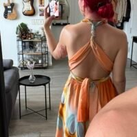 Vestido Estampado Abstracto Espalda Afuera