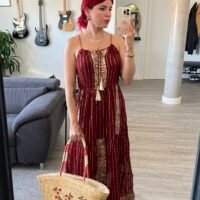 Vestido Indio Tirantes Decoración en Dorado