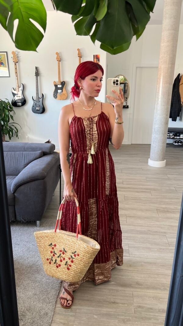 Vestido Indio Tirantes Decoración en Dorado