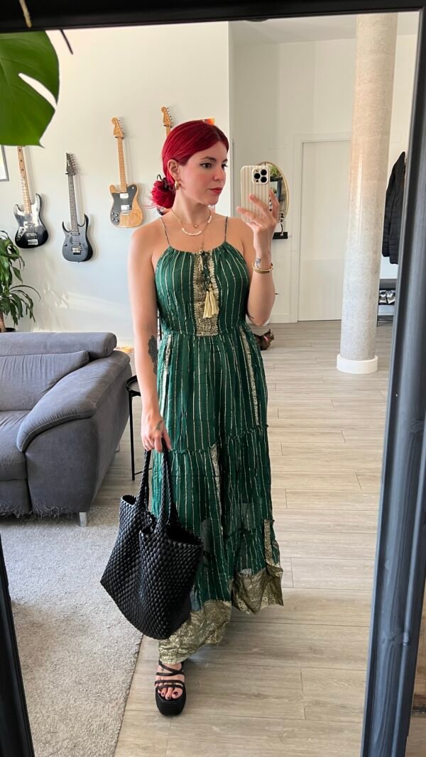 Vestido Indio Tirantes Decoración en Dorado