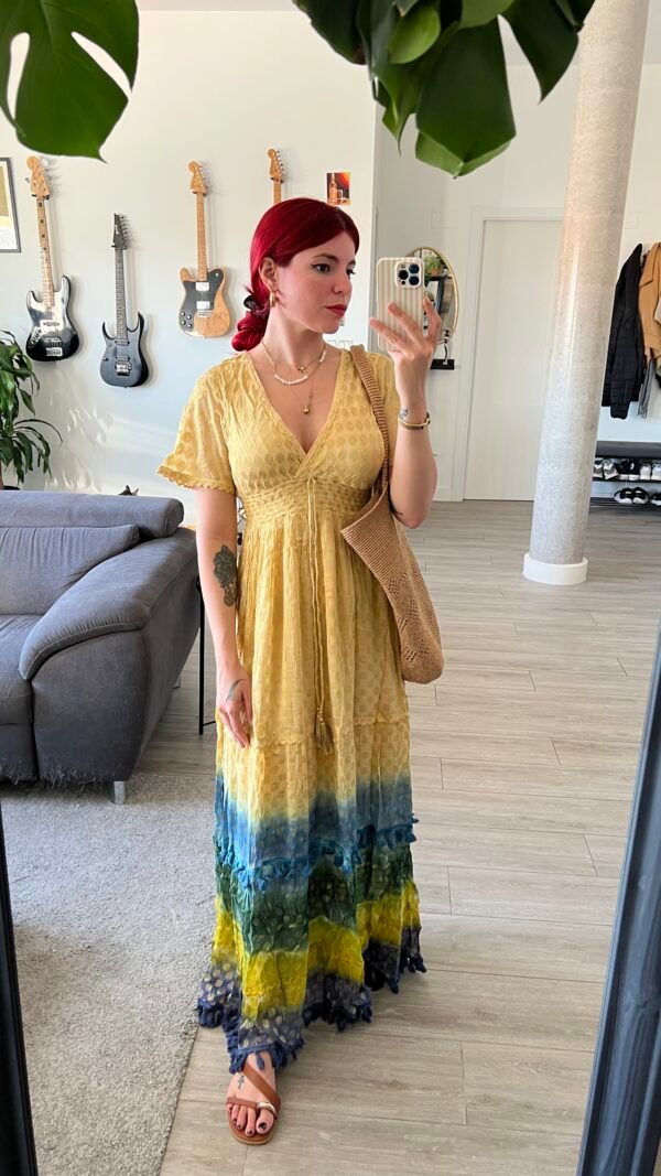 Vestido Indio Degradado Pompones