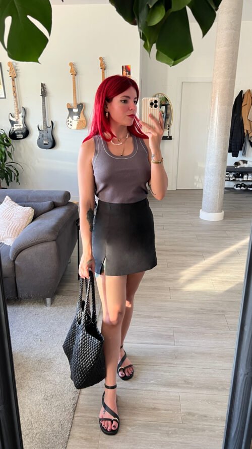 Top Color Entero Hilos de Otro Color