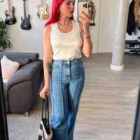 Top Color Entero Hilos de Otro Color