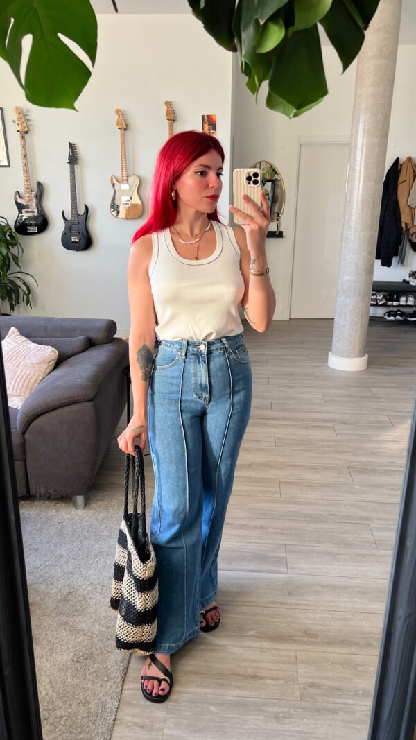 Top Color Entero Hilos de Otro Color