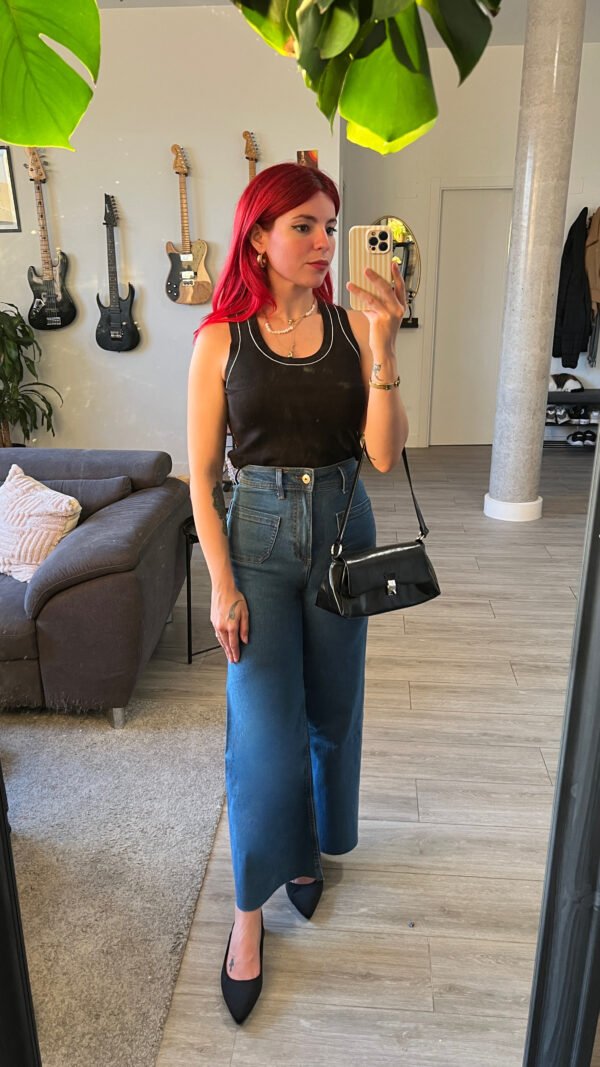 Top Color Entero Hilos de Otro Color