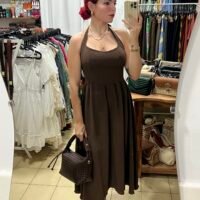 Vestido Color Entero Cogido al Cuello