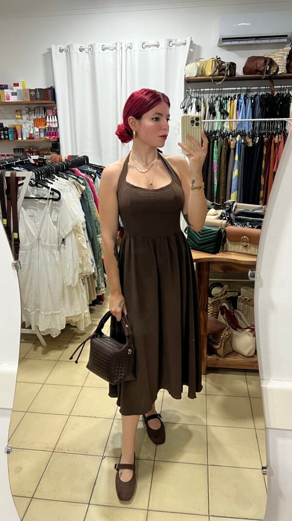 Vestido Color Entero Cogido al Cuello