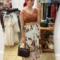 Vestido con Cinto de Rafia Falda Estampada