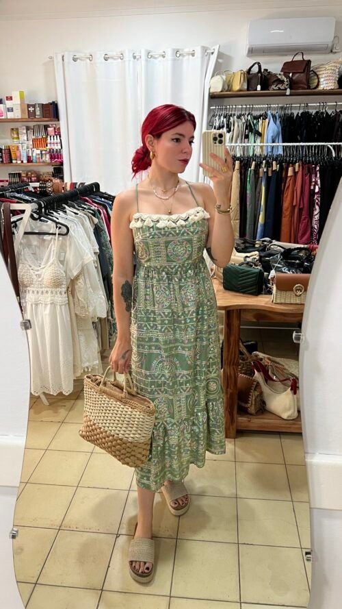 Vestido Indio Tirantes Pompones y Lentejuelas