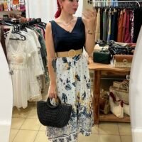 Vestido con Cinto de Rafia Falda Estampada