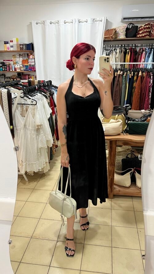 Vestido Color Entero Cogido al Cuello