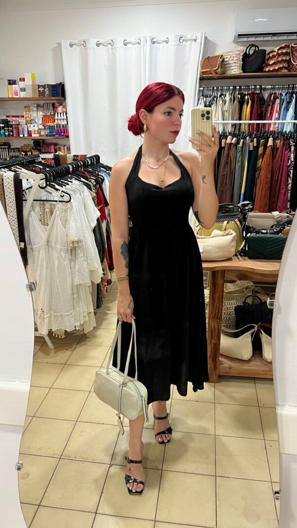 Vestido Color Entero Cogido al Cuello