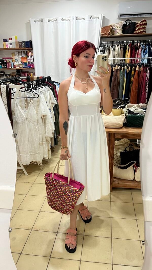 Vestido Color Entero Cogido al Cuello