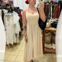 Vestido Color Entero Cogido al Cuello