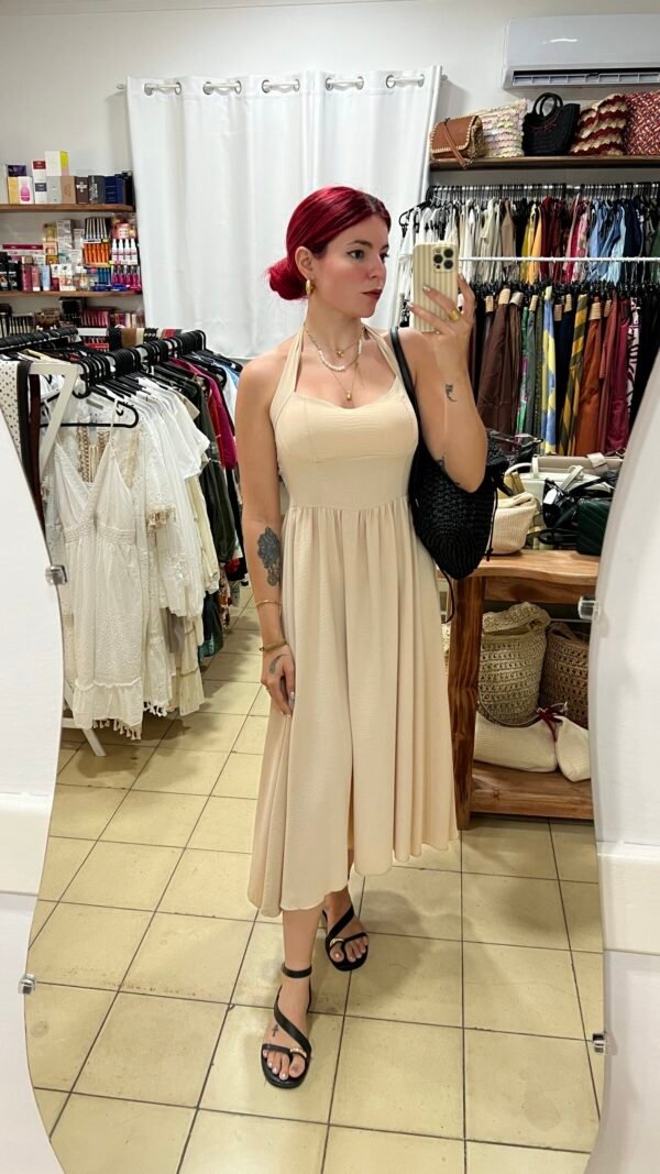 Vestido Color Entero Cogido al Cuello