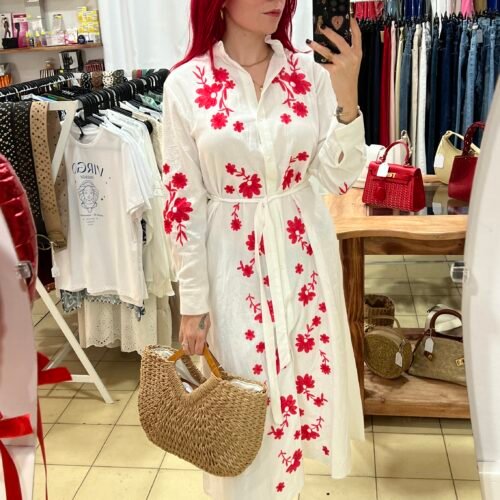 Camisero Largo Bordado Rojo