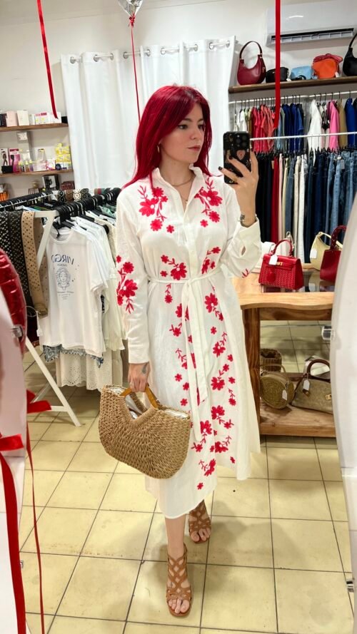 Camisero Largo Bordado Rojo