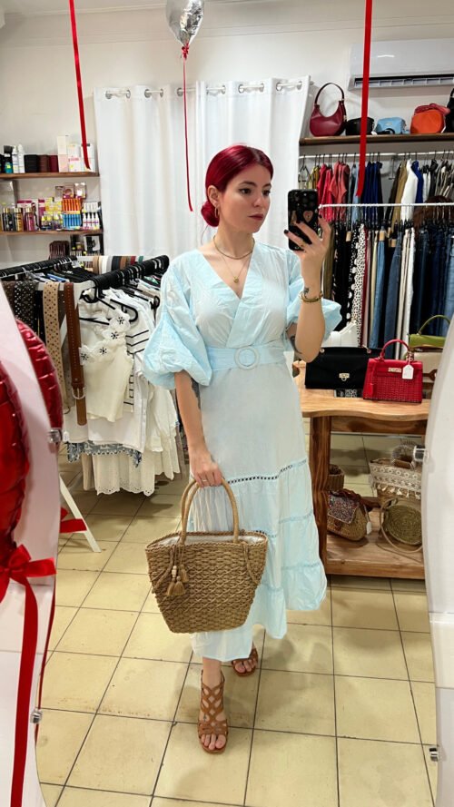 Vestido Largo Manga Globo con Cinto