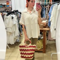 Camisa Beige Manga Corta Bolsillo Tira Bordada